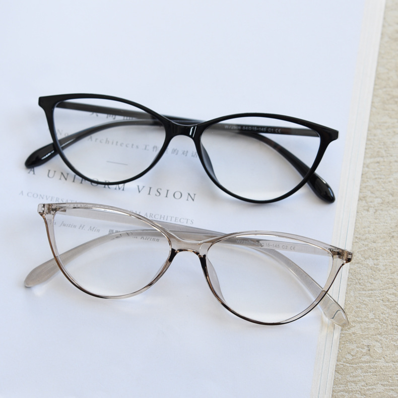 复古猫眼细框TR90眼镜女高级感黑框防蓝光平光镜架男近视可配度数