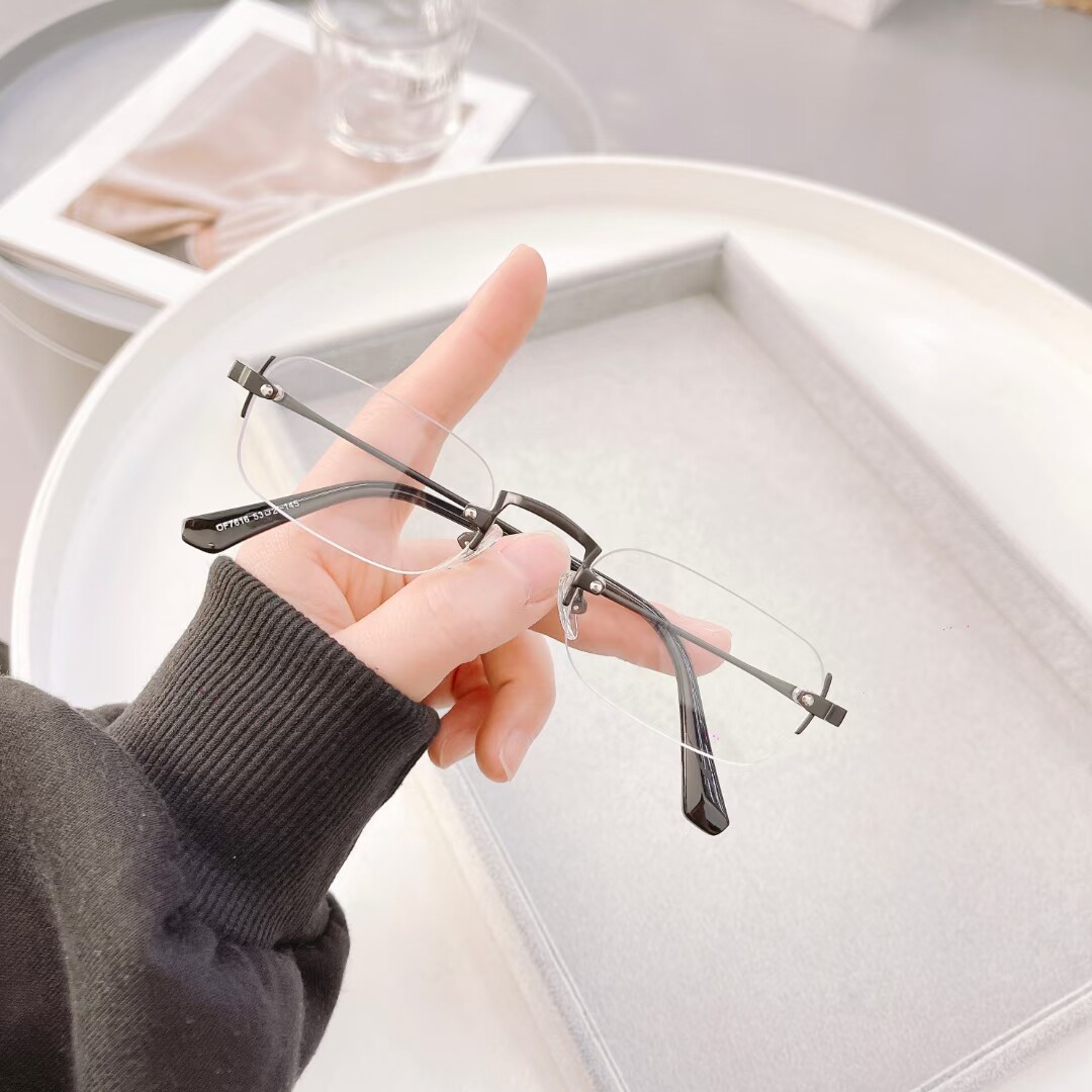 复古框金属眼镜男女士近视配有度数散光超轻无边框变色防蓝光潮架