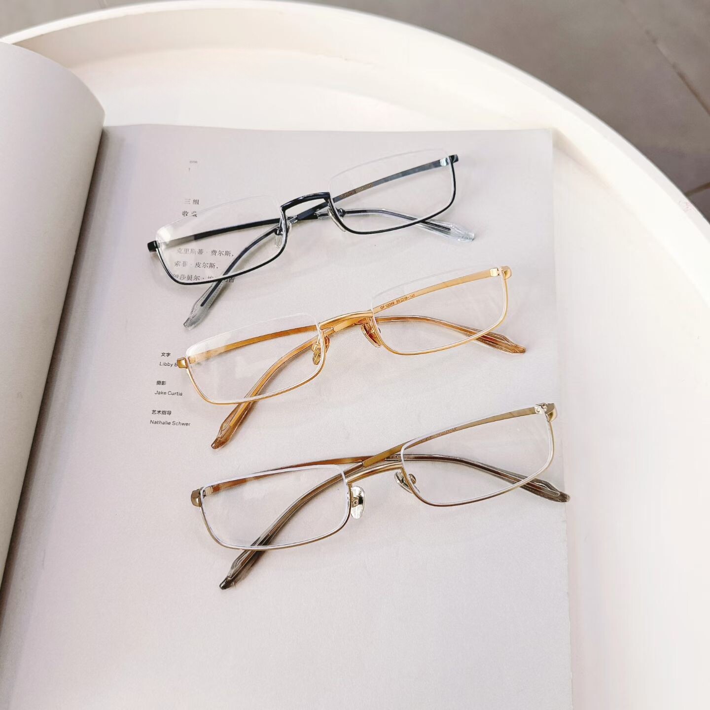 复古个性时尚下半框方形银边防蓝光平光镜男女高级感配近视眼镜架