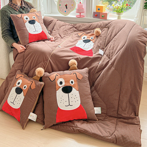 纯棉午休抱枕被子两用卡通学生宿舍空调毯幼儿园车上办公室午睡被