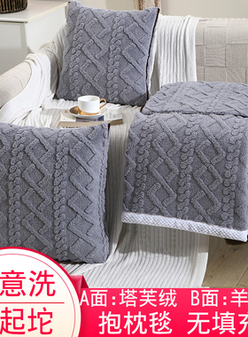 AB版双面加厚抱枕毯子两用珊瑚绒汽车上靠垫被办公室宿舍午休盖毯