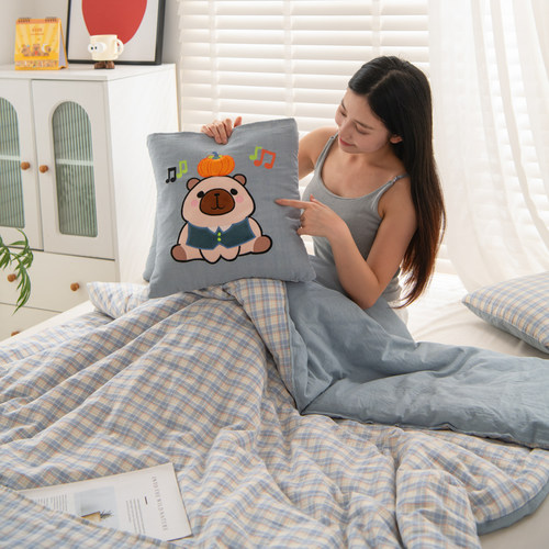 全棉口袋被抱枕被子两用二合一