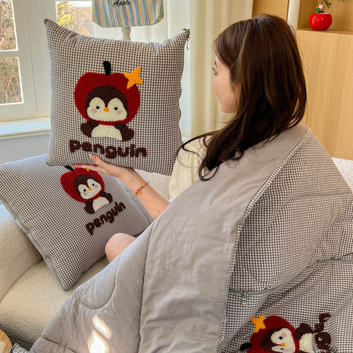 全棉水洗棉色织抱枕被子两用靠垫