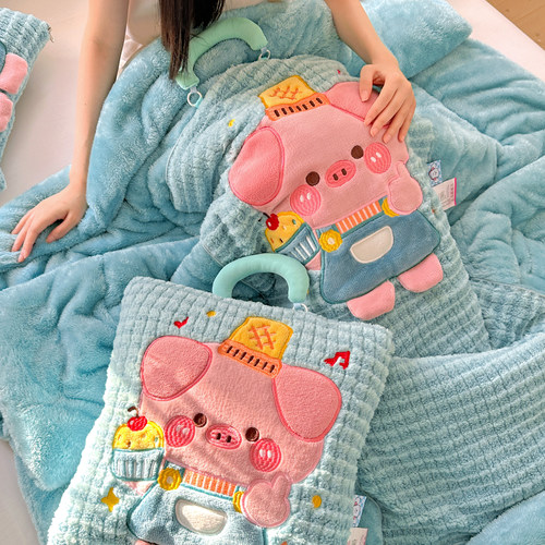 卡通折叠加厚绒两用抱枕被子