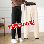 中年棉裤 冬季 子女士 休闲裤 羊羔绒高腰卫裤 加绒加厚直筒运动裤 大码