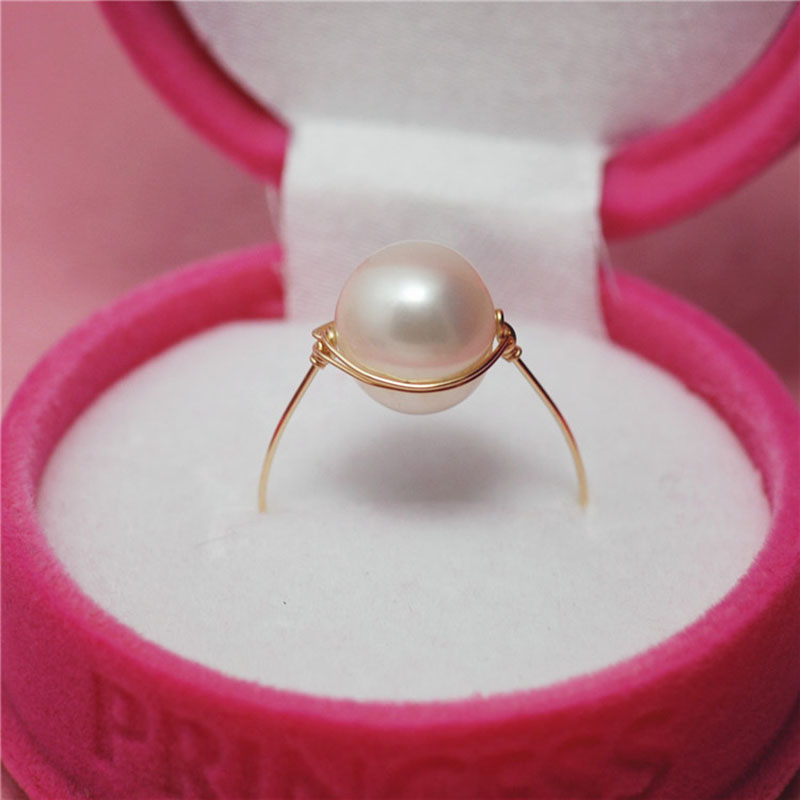 天然淡水珍珠戒指女14k包金线手工原创独特包邮超大强光单颗戒指