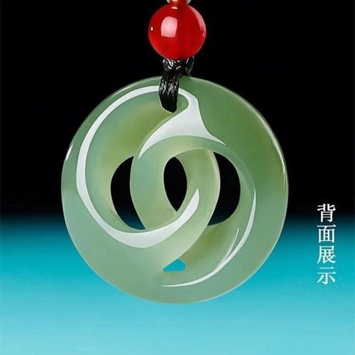 精雕和田色玉时来运转吊坠女款平安扣挂件女士时尚毛衣链项链项坠