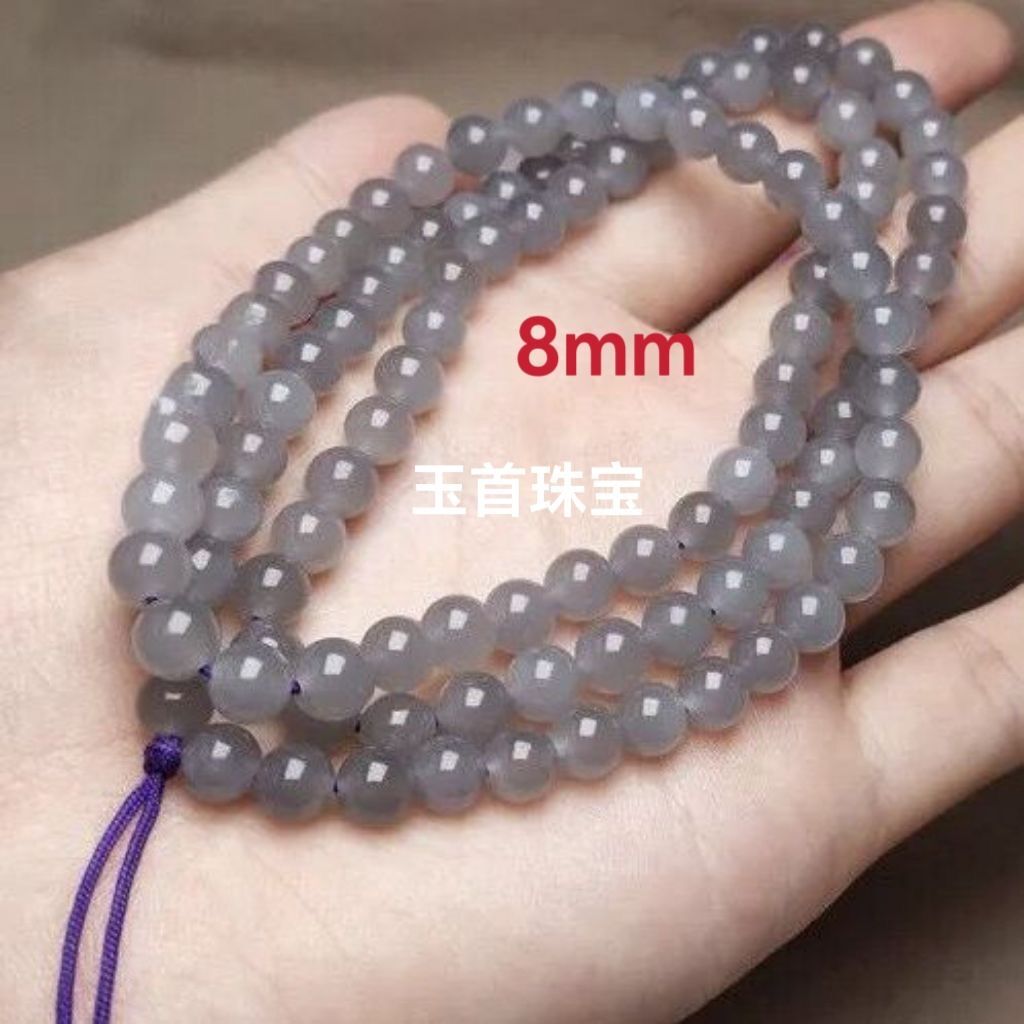 时尚简约项链108颗冰烟紫圆珠长项链玉珠链子烟灰紫色手链百搭
