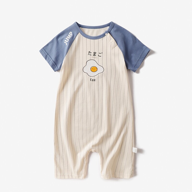 宝宝纯棉短袖家居服连体衣婴儿护肚子夏季睡衣睡袍防踢爬服儿童装