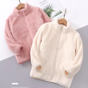 儿童舒棉绒外套男童女童秋冬季立领保暖上衣加绒加厚亲子款中大童