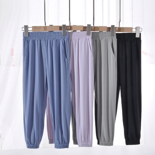 儿童夏季薄款冰丝长裤子男童女童凉感防蚊裤亲子运动裤胖童中大童