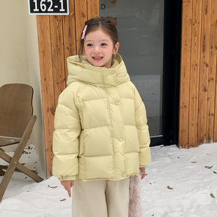 女童羽绒服2025新款加厚保暖90白鸭绒短款儿童防风中大童连帽外套