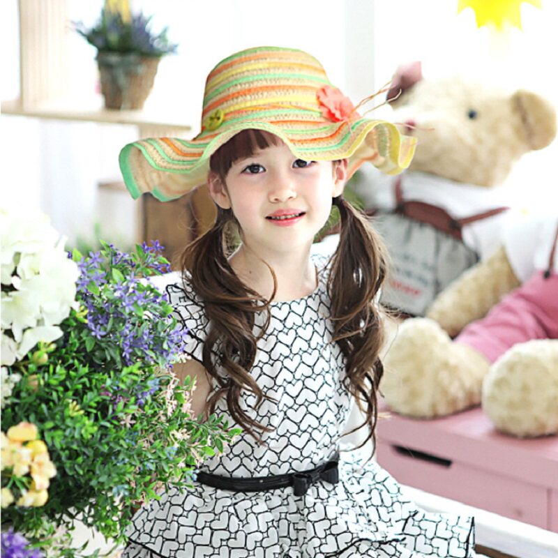 图涂丫儿童草帽女夏遮阳帽甜美花朵公主涼帽小孩防晒沙滩盆帽