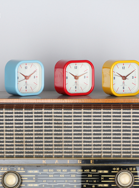 稻谷藏库DULTON金属台面小方闹钟 日式床头方形闹钟电镀指针钟表