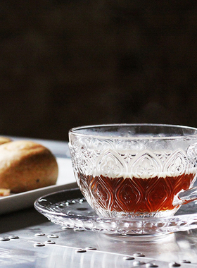 稻谷藏库DULTON咖啡杯 蓝色绿色透明刻花玻璃杯碟