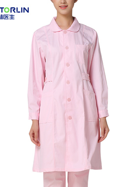 林医生护士服粉色圆立领医院工作服女长袖白大褂冬装定制logo印字