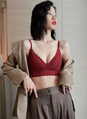 维多利亚红色本命年内衣女无钢圈背心式聚拢胸罩结婚新娘文胸套装
