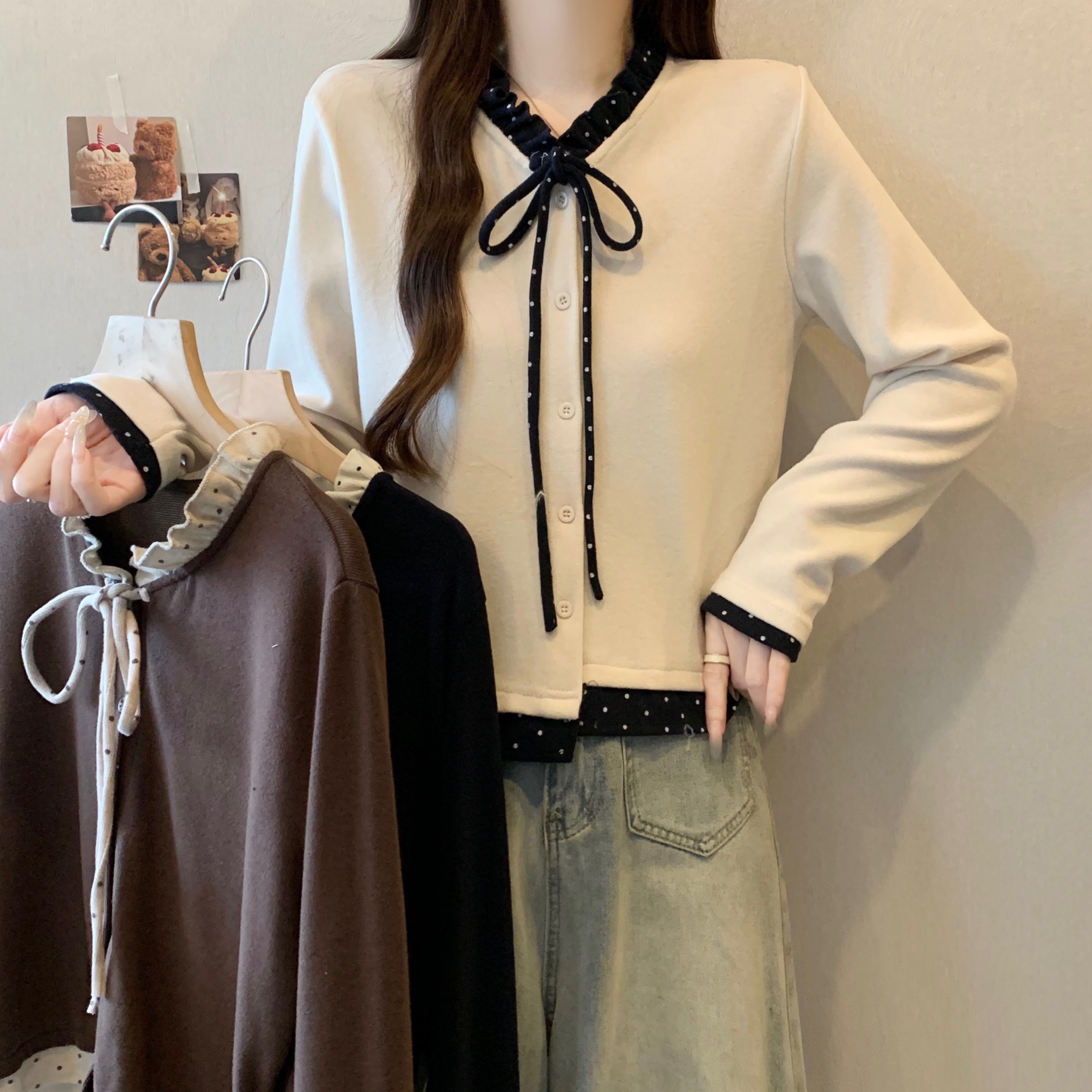 设计感法式复古领口系带拼接衬衣