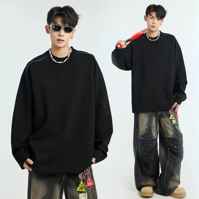 美式高街黑色长袖t恤男款秋
