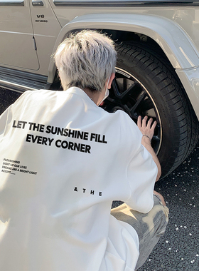 美式高街重磅纯棉白色短袖t恤男款夏季潮流潮牌宽松大码男生上衣