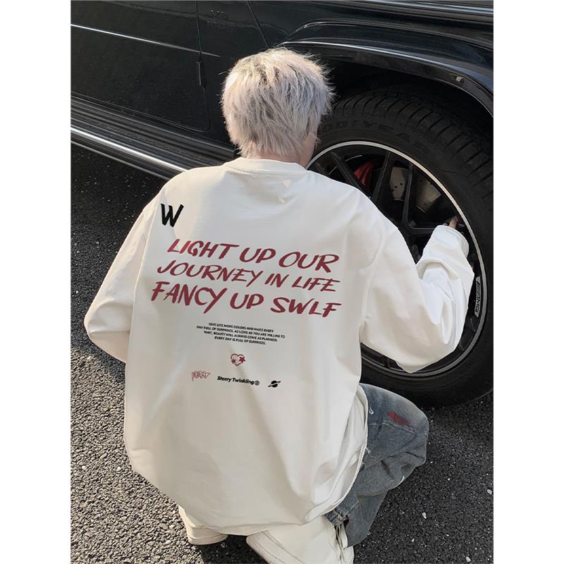 美式高街纯棉长袖t恤男春秋