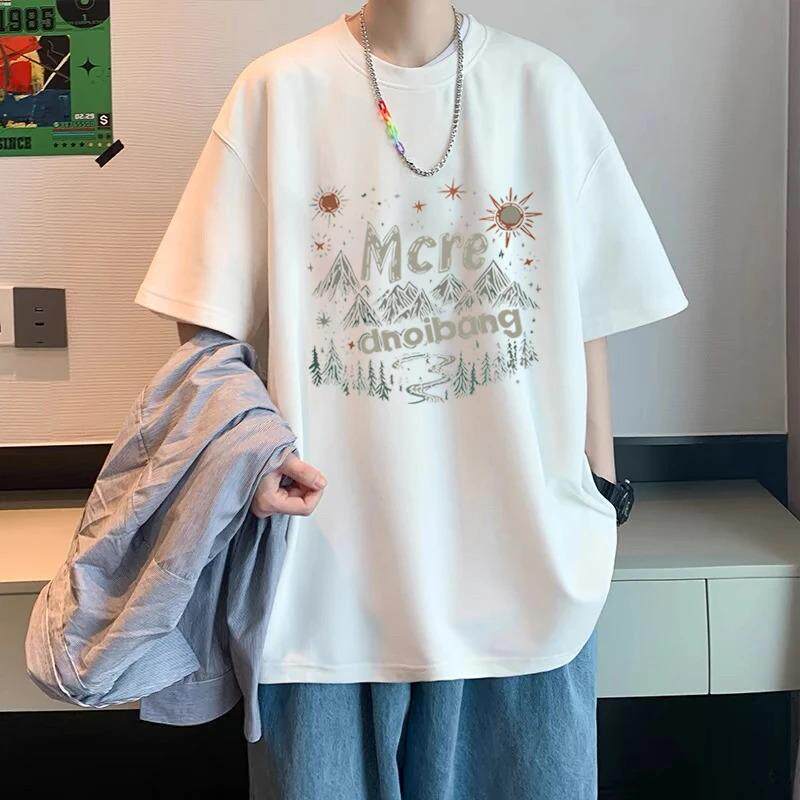 2026新款重磅短袖t恤男夏季潮牌宽松青少年百搭纯棉美式圆领上衣