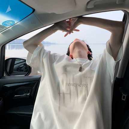 白色纯棉短袖男夏季潮牌高街痞帅美式复古宽松休闲青少年半袖T恤