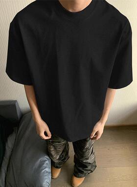 cleanfit黑色正肩t恤男潮牌重磅小领口短袖美式纯棉夏季内搭半袖