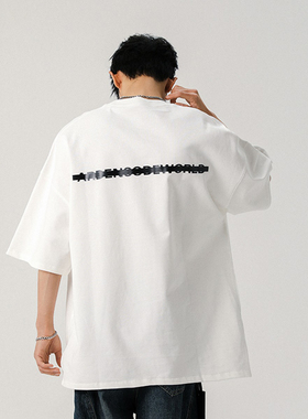 美式短袖t恤2025新款男士夏季穿搭白色纯棉宽松潮牌半袖上衣ins