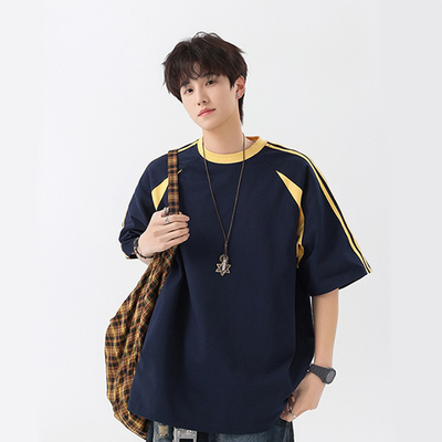 美式三条杠正肩短袖T恤男夏季