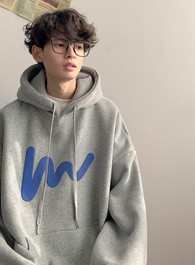 600g银狐绒加绒灰色克重磅卫衣男连帽大码外套oversize情侣装春秋