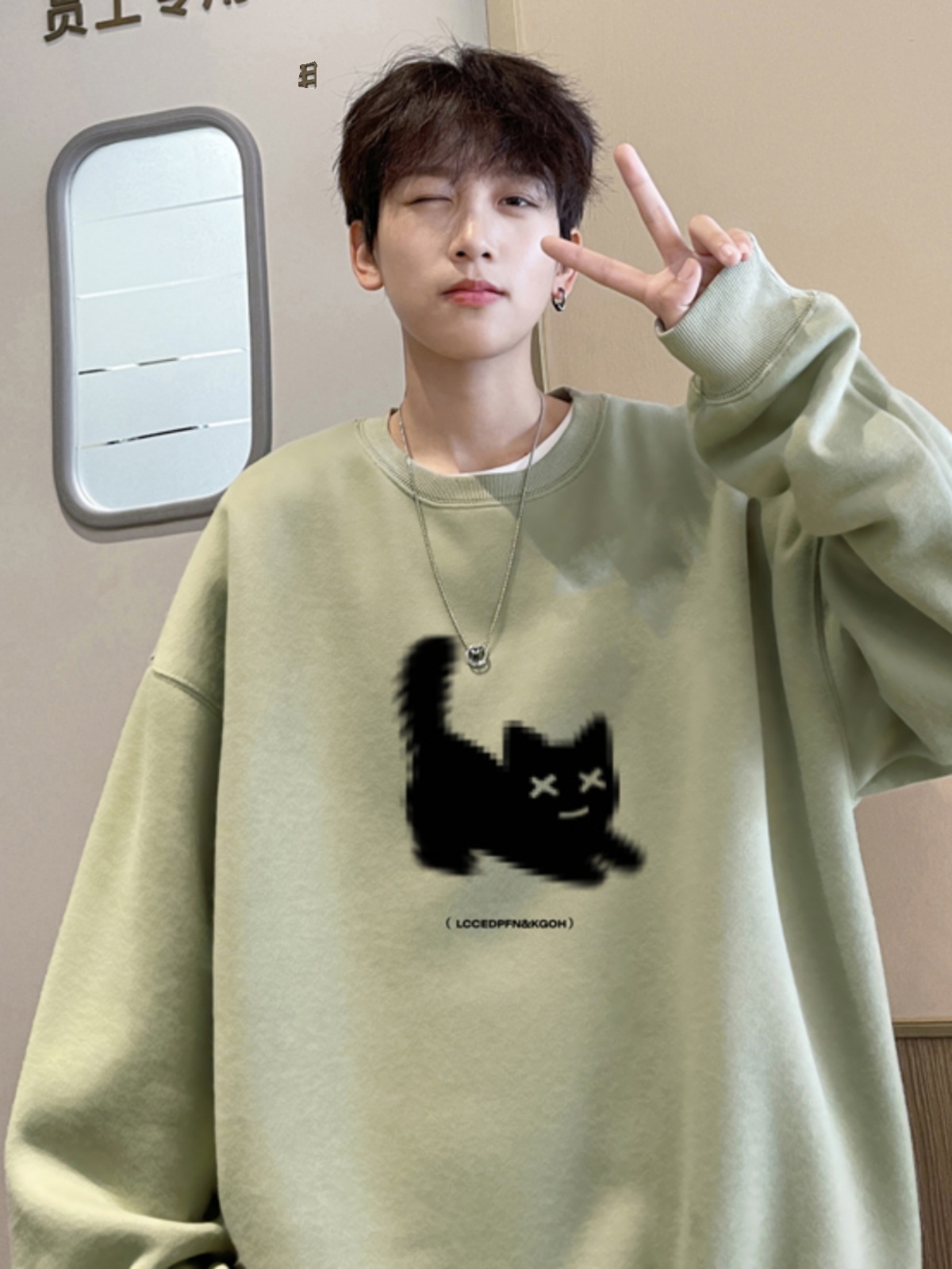 潮套头圆领卫圆领卫衣男春