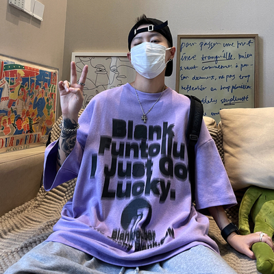 短袖潮青少年紫色t恤男夏季