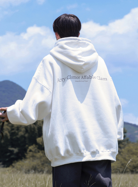 白色连帽加绒卫衣男2025新款秋冬季美式潮牌简约上衣宽松加厚外套