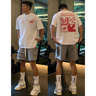 重磅高街休闲小领口半袖 美式 新款 男夏季 上衣 纯棉创意印花T恤短袖