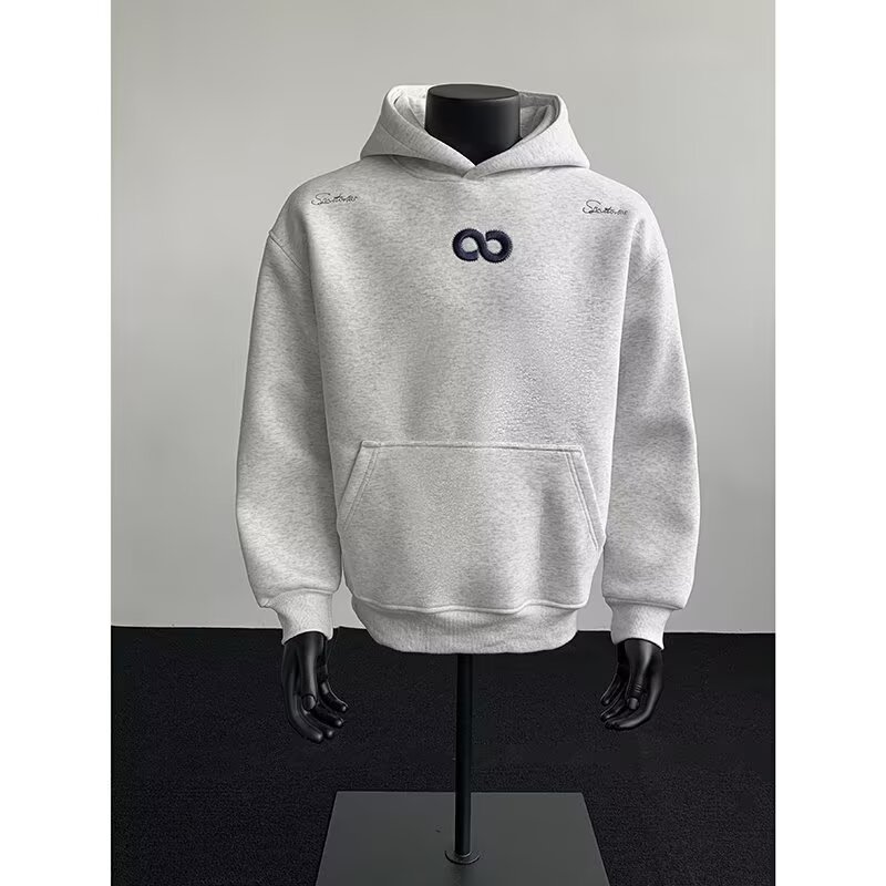 刺绣连帽卫衣男秋冬加绒外套