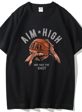 纯棉短袖T恤男美式篮球复古潮牌潮流ins百搭春夏新款黑色体恤衣服