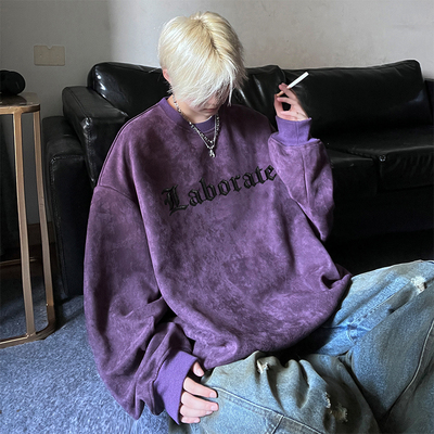 潮套头麂皮绒麂皮绒紫色重