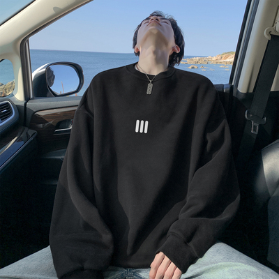 圆领卫衣男款春秋冬季无帽上衣