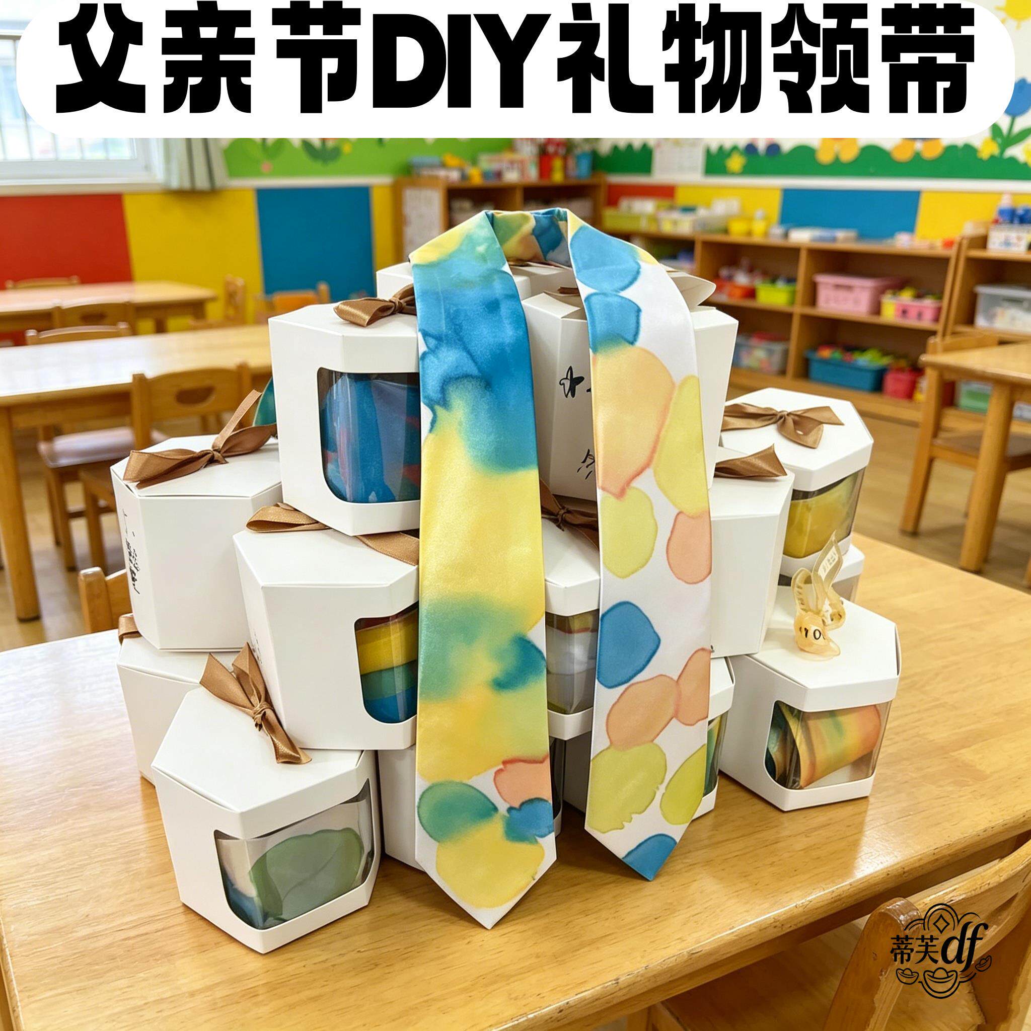 父亲节手工diy礼物扎染领带材料幼儿园活动儿童创意礼品包装礼盒