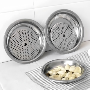 饺子沥水盘不锈钢盘沥水双层盘蒸装水饺盘子家用盛托盘圆形蒸盘果