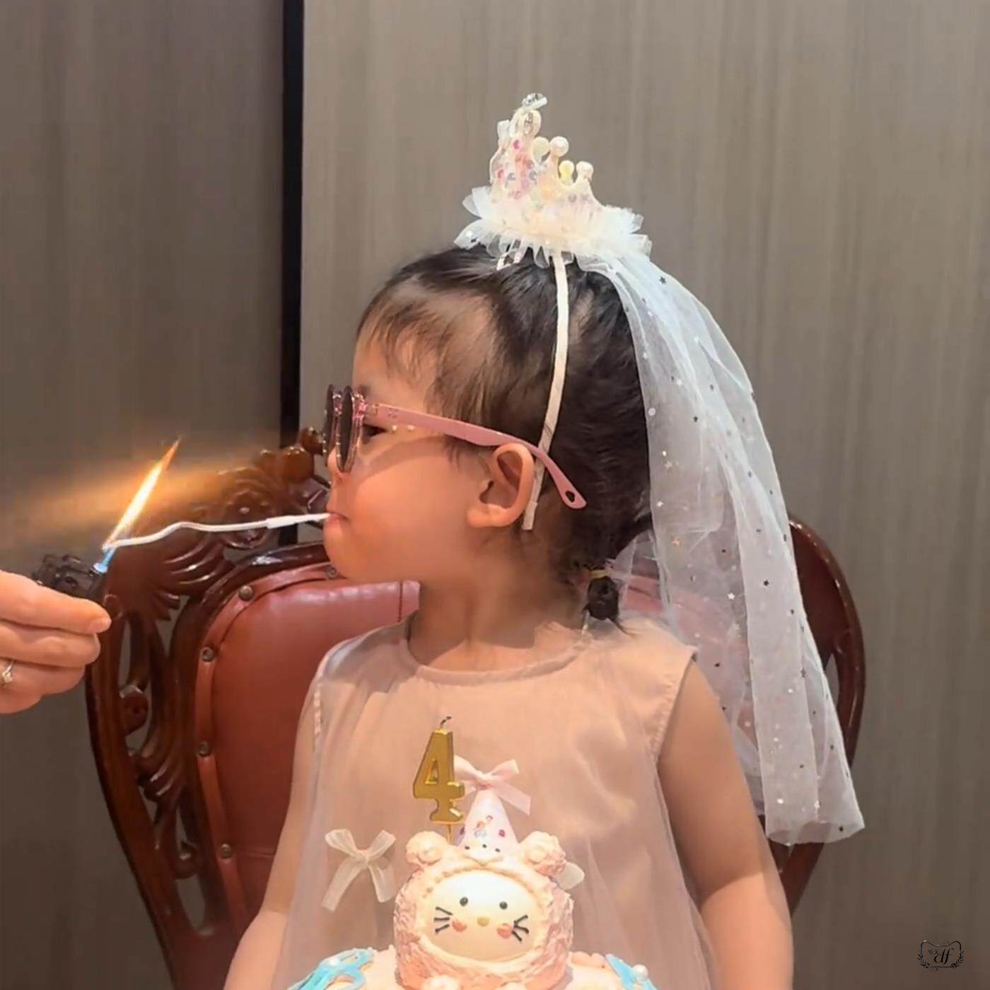 公主皇冠头纱发箍儿童生日派对发夹超仙亮片镶钻女孩头饰拍照氛围