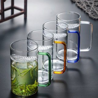 茶楼专用茶杯绿茶杯月牙杯玻璃家用过滤泡茶杯耐热耐高温带把