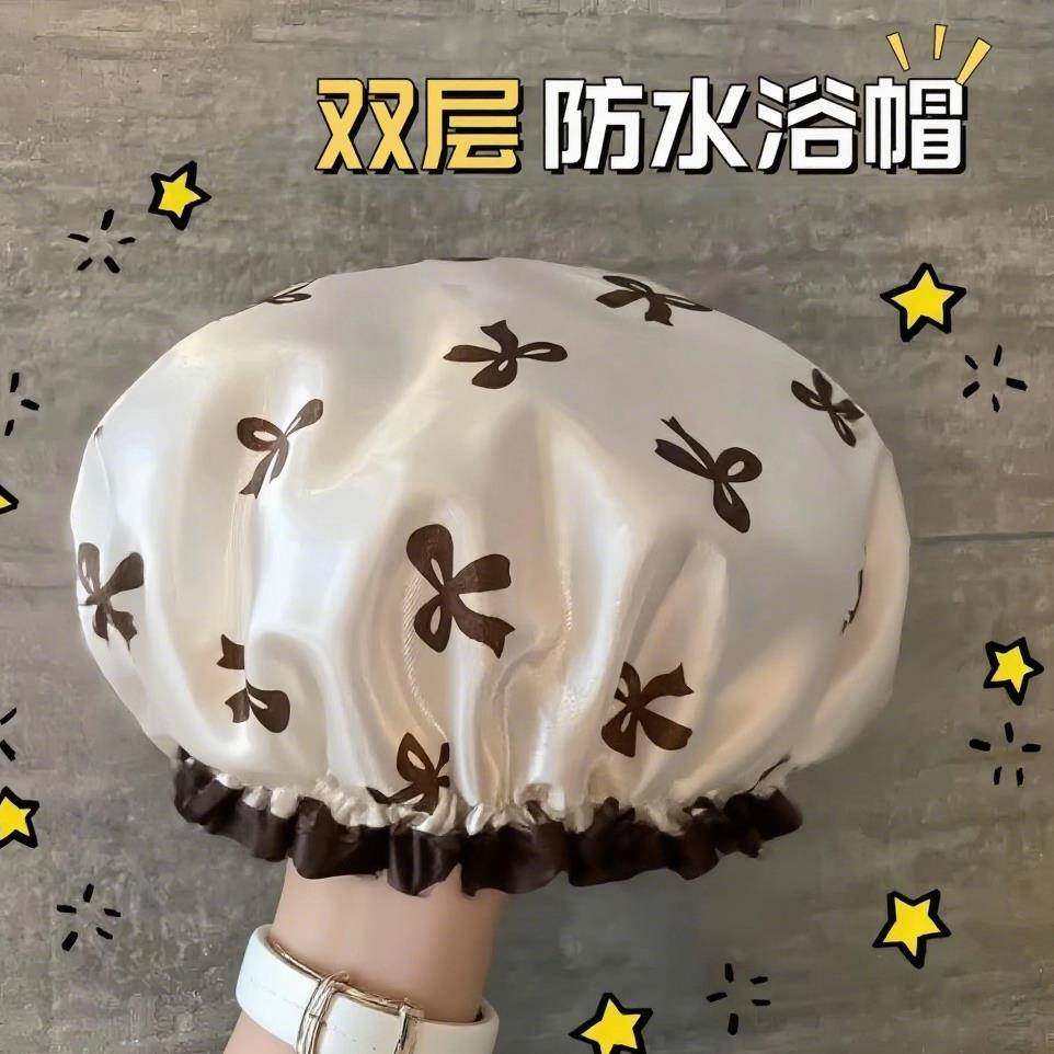 双层浴帽女防水洗澡厨房防油烟头套干发膜专用沐浴帽洗澡专用帽子