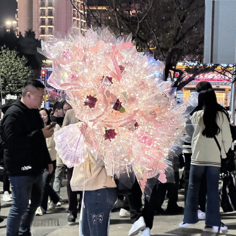 波波球花束浪漫气球可发光灯球送女友情人节礼物表白粉色创意道具图片