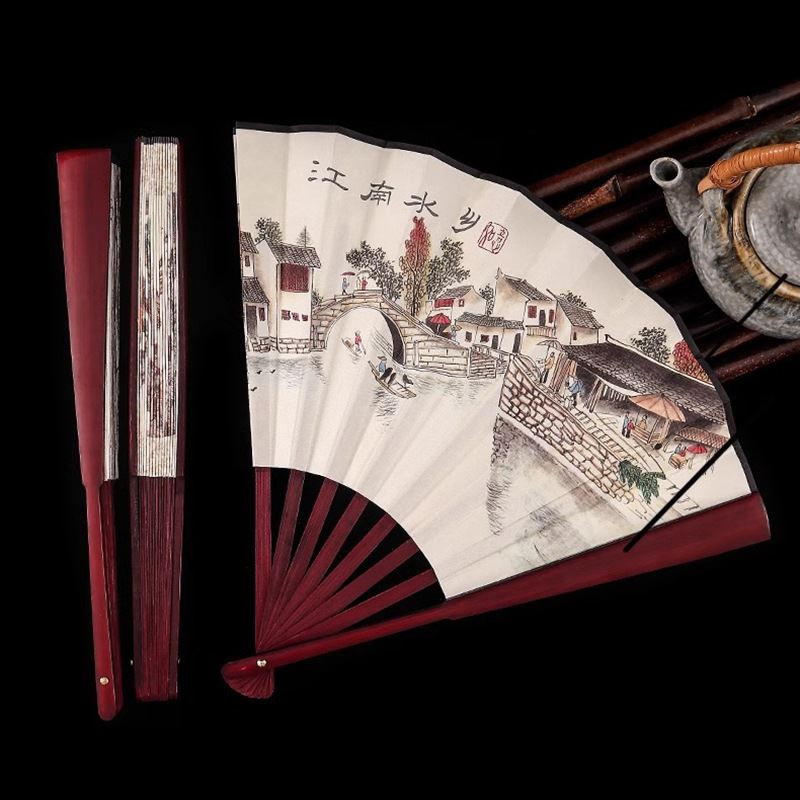 8寸古风扇子折叠扇中国风国潮男折扇水墨夏季10寸厂家印LOGO