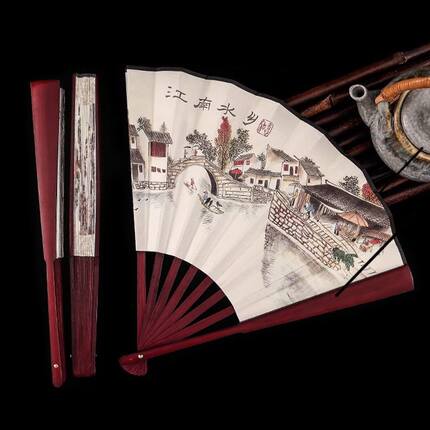 8寸古风扇子折叠扇中国风国潮男折扇水墨夏季10寸厂家印LOGO