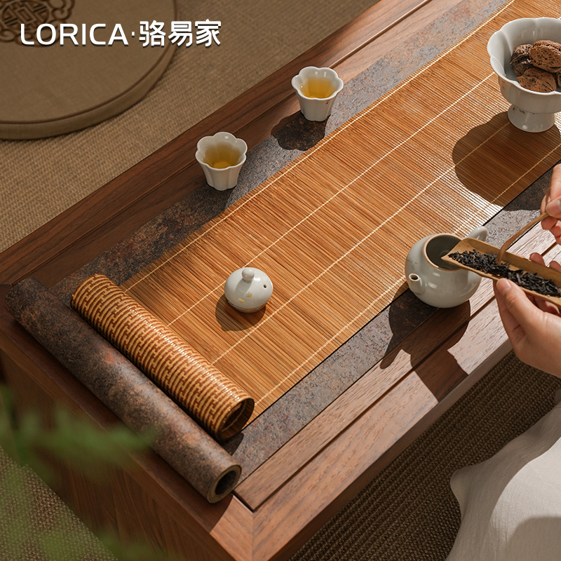 骆易家新中式竹席茶席桌旗防水茶桌垫布茶具配件茶垫茶台桌垫禅意
