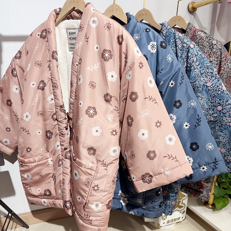 宽松开襟和风居家保暖棉衣家居服