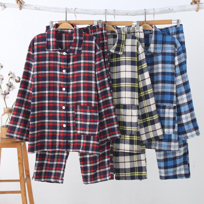 日单梭织长裤梭织前扣情侣睡衣